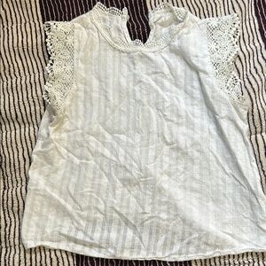 Elegant White Lace Trim Women's Top